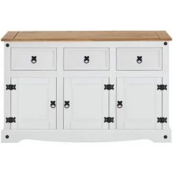 IDIMEX Buffet CAMPO Commode Bahut Vaisselier En Pin Massif Blanc Et Brun Avec 3 Tiroirs 3 Portes Meuble De Rangement Style Mexicain En Bois - Blanc/Brun -Buffet et enfilade Soldes 15467269 3