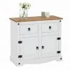 IDIMEX Buffet CAMPO Commode Bahut Vaisselier En Pin Massif Blanc Et Brun Avec 2 Tiroirs 2 Portes Meuble De Rangement Style Mexicain En Bois - Blanc/Brun