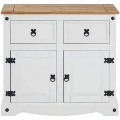 IDIMEX Buffet CAMPO Commode Bahut Vaisselier En Pin Massif Blanc Et Brun Avec 2 Tiroirs 2 Portes Meuble De Rangement Style Mexicain En Bois - Blanc/Brun -Buffet et enfilade Soldes 15467270 3