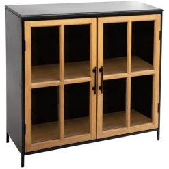 Buffet 2 Portes En Métal Coloris Noir/naturel - L.102 X L.41,7 X H.101 Cm -PEGANE-