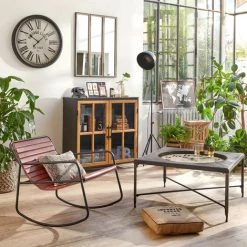 Buffet 2 Portes En Métal Coloris Noir/naturel - L.102 X L.41,7 X H.101 Cm -PEGANE- -Buffet et enfilade Soldes 15504927 4