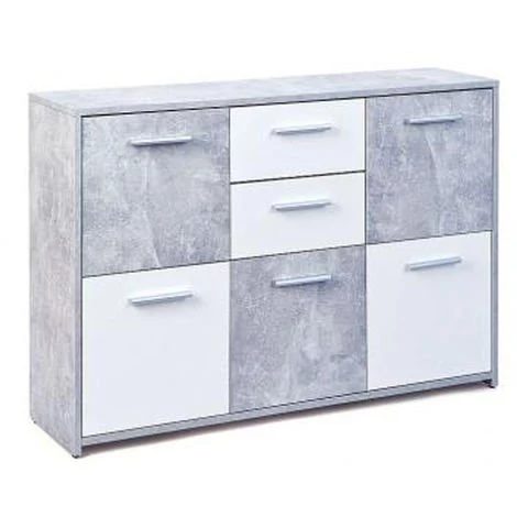 Commode Bahut De 5 Portes Et 2 Tiroirs Aspect Béton Coloris Gris Clair Et Blanc - Dim : L 115 X P 30 X H 77 Cm - PEGANE - 1 Commode Bahut De 5 Portes Et 2 Tiroirs Aspect Béton Coloris Gris Clair Et Blanc - Dim : L 115 X P 30 X H 77 Cm - PEGANE -