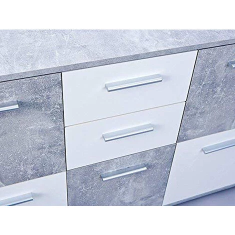 Commode Bahut De 5 Portes Et 2 Tiroirs Aspect Béton Coloris Gris Clair Et Blanc - Dim : L 115 X P 30 X H 77 Cm - PEGANE - 2 Commode Bahut De 5 Portes Et 2 Tiroirs Aspect Béton Coloris Gris Clair Et Blanc - Dim : L 115 X P 30 X H 77 Cm - PEGANE - – Image 2