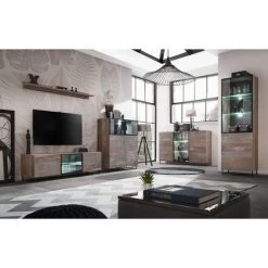 PRICE FACTORY Buffet, Bahut Modèle KAN + LED. Meuble Type Industriel. Enfilade Design Pour Votre Salon Ou Salle à Manger. - Gris -Buffet et enfilade Soldes 15544068 3