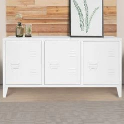 IDMARKET Buffet Bas 3 Portes ESTEL En Métal Blanc - Blanc