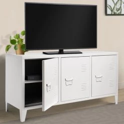 IDMARKET Buffet Bas 3 Portes ESTEL En Métal Blanc - Blanc -Buffet et enfilade Soldes 15679149 3