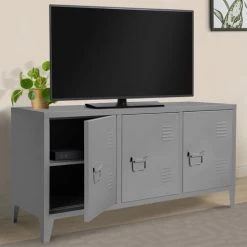 IDMARKET Buffet Bas 3 Portes ESTEL En Métal Gris Foncé - Gris -Buffet et enfilade Soldes 15679150 3