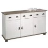IDIMEX Buffet COLMAR Commode Bahut Vaisselier Meuble Bas Rangement Avec 3 Tiroirs Et 3 Portes, En Pin Massif Lasuré Blanc Et Taupe - Blanc/taupe