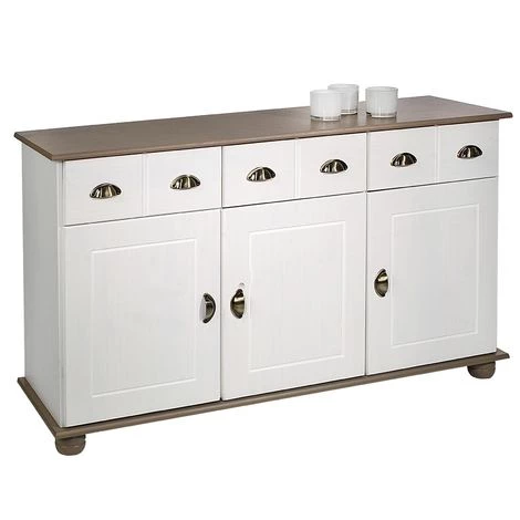IDIMEX Buffet COLMAR Commode Bahut Vaisselier Meuble Bas Rangement Avec 3 Tiroirs Et 3 Portes, En Pin Massif Lasuré Blanc Et Taupe - Blanc/taupe 1 IDIMEX Buffet COLMAR Commode Bahut Vaisselier Meuble Bas Rangement Avec 3 Tiroirs Et 3 Portes, En Pin Massif Lasuré Blanc Et Taupe - Blanc/taupe