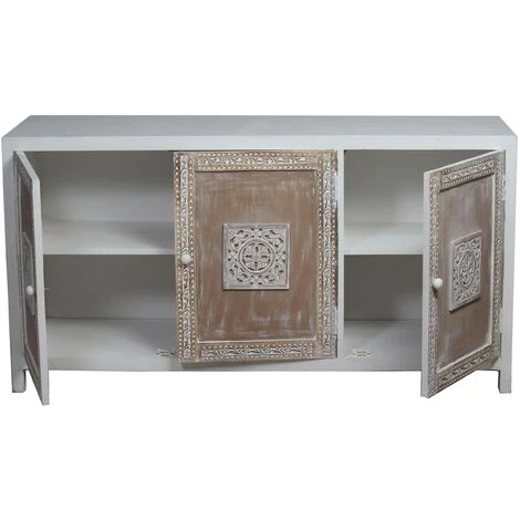 COTECOSY Buffet Bas 3 Portes Toudou Bois Vintage - Bois 2 COTECOSY Buffet Bas 3 Portes Toudou Bois Vintage - Bois – Image 2