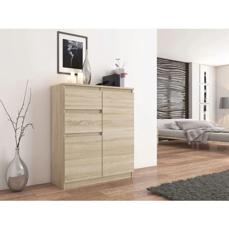 HUCOCO LISBON - Commode Contemporaine Chambre/salon/bureau - 98x80x40cm - Rangement 2 Tiroirs + 2 Portes - Buffet Style Moderne - Beige 2 HUCOCO LISBON - Commode Contemporaine Chambre/salon/bureau - 98x80x40cm - Rangement 2 Tiroirs + 2 Portes - Buffet Style Moderne - Beige – Image 2