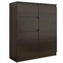 HUCOCO LISBON - Commode Contemporaine Chambre/salon/bureau - 98x80x40cm - Rangement 2 Tiroirs + 2 Portes - Buffet Style Moderne - Marron