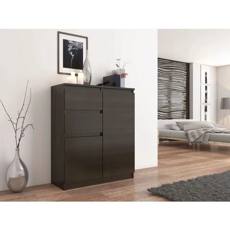 HUCOCO LISBON - Commode Contemporaine Chambre/salon/bureau - 98x80x40cm - Rangement 2 Tiroirs + 2 Portes - Buffet Style Moderne - Marron 2 HUCOCO LISBON - Commode Contemporaine Chambre/salon/bureau - 98x80x40cm - Rangement 2 Tiroirs + 2 Portes - Buffet Style Moderne - Marron – Image 2