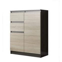 HUCOCO LISBON - Commode Contemporaine Chambre/salon/bureau - 98x80x40cm - Rangement 2 Tiroirs + 2 Portes - Buffet Style Moderne - Marron