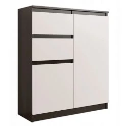 HUCOCO LISBON - Commode Contemporaine Chambre/salon/bureau - 98x80x40cm - Rangement 2 Tiroirs + 2 Portes - Buffet Style Moderne - Marron