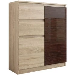 HUCOCO LISBON S1 - Commode Contemporaine Chambre/salon/bureau - 98x80x40cm - Rangement 2 Tiroirs/2 Portes - Buffet Style Moderne - Beige