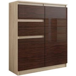HUCOCO LISBON S2 - Commode Contemporaine Chambre/salon/bureau - 98x80x40cm - Rangement 2 Tiroirs/2 Portes - Buffet Style Moderne - Beige