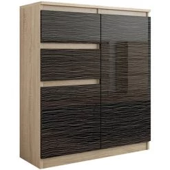 HUCOCO LISBON S2 - Commode Contemporaine Chambre/salon/bureau - 98x80x40cm - Rangement 2 Tiroirs/2 Portes - Buffet Style Moderne - Beige