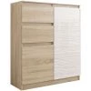 HUCOCO LISBON S1 - Commode Contemporaine Chambre/salon/bureau - 98x80x40cm - Rangement 2 Tiroirs/2 Portes - Buffet Style Moderne - Beige