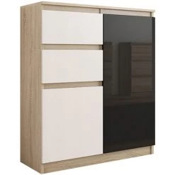 HUCOCO LISBON S3 - Commode Contemporaine Chambre/salon/bureau - 98x80x40cm - Rangement 2 Tiroirs/2 Portes - Buffet Style Moderne - Beige