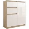 HUCOCO LISBON S2 - Commode Contemporaine Chambre/salon/bureau - 98x80x40cm - Rangement 2 Tiroirs/2 Portes - Buffet Style Moderne - Beige