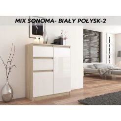 HUCOCO LISBON S2 - Commode Contemporaine Chambre/salon/bureau - 98x80x40cm - Rangement 2 Tiroirs/2 Portes - Buffet Style Moderne - Beige -Buffet et enfilade Soldes 15954504 2