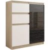 HUCOCO LISBON S3 - Commode Contemporaine Chambre/salon/bureau - 98x80x40cm - Rangement 2 Tiroirs/2 Portes - Buffet Style Moderne - Beige