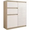 HUCOCO LISBON S3 - Commode Contemporaine Chambre/salon/bureau - 98x80x40cm - Rangement 2 Tiroirs/2 Portes - Buffet Style Moderne - Beige