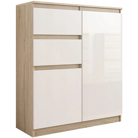 HUCOCO LISBON S3 - Commode Contemporaine Chambre/salon/bureau - 98x80x40cm - Rangement 2 Tiroirs/2 Portes - Buffet Style Moderne - Beige 1 HUCOCO LISBON S3 - Commode Contemporaine Chambre/salon/bureau - 98x80x40cm - Rangement 2 Tiroirs/2 Portes - Buffet Style Moderne - Beige