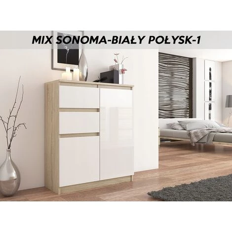 HUCOCO LISBON S3 - Commode Contemporaine Chambre/salon/bureau - 98x80x40cm - Rangement 2 Tiroirs/2 Portes - Buffet Style Moderne - Beige 2 HUCOCO LISBON S3 - Commode Contemporaine Chambre/salon/bureau - 98x80x40cm - Rangement 2 Tiroirs/2 Portes - Buffet Style Moderne - Beige – Image 2