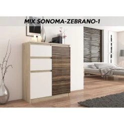HUCOCO LISBON S3 - Commode Contemporaine Chambre/salon/bureau - 98x80x40cm - Rangement 2 Tiroirs/2 Portes - Buffet Style Moderne - Beige -Buffet et enfilade Soldes 15954510 2