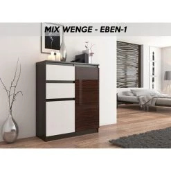 HUCOCO LISBON 1W - Commode Contemporaine Chambre/salon/bureau - 98x80x40cm - Rangement 2 Tiroirs/2 Portes - Buffet Style Moderne - Marron -Buffet et enfilade Soldes 15954517 2