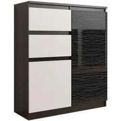 HUCOCO LISBON 1W - Commode Contemporaine Chambre/salon/bureau - 98x80x40cm - Rangement 2 Tiroirs/2 Portes - Buffet Style Moderne - Marron