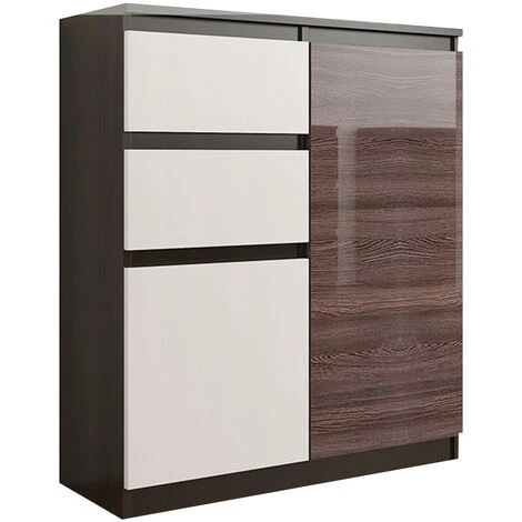 HUCOCO LISBON 1W - Commode Contemporaine Chambre/salon/bureau - 98x80x40cm - Rangement 2 Tiroirs/2 Portes - Buffet Style Moderne - Marron 1 HUCOCO LISBON 1W - Commode Contemporaine Chambre/salon/bureau - 98x80x40cm - Rangement 2 Tiroirs/2 Portes - Buffet Style Moderne - Marron