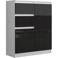 HUCOCO LISBON 2W - Commode Contemporaine Chambre/salon/bureau - 98x80x40cm - Rangement 2 Tiroirs/2 Portes - Buffet Style Moderne - Blanc