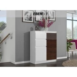 HUCOCO LISBON W1 - Commode Contemporaine Chambre/salon/bureau - 98x80x40cm - Rangement 2 Tiroirs/2 Portes - Buffet Style Moderne - Blanc -Buffet et enfilade Soldes 15954531 2