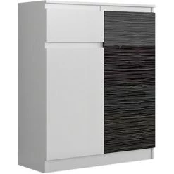 HUCOCO LISBON W1 - Commode Contemporaine Chambre/salon/bureau - 98x80x40cm - Rangement 2 Tiroirs/2 Portes - Buffet Style Moderne - Blanc