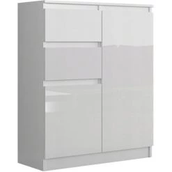 HUCOCO LISBON 2W - Commode Contemporaine Chambre/salon/bureau - 98x80x40cm - Rangement 2 Tiroirs/2 Portes - Buffet Style Moderne - Blanc