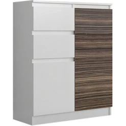 HUCOCO LISBON W1 - Commode Contemporaine Chambre/salon/bureau - 98x80x40cm - Rangement 2 Tiroirs/2 Portes - Buffet Style Moderne - Blanc