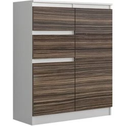 HUCOCO LISBON 2W - Commode Contemporaine Chambre/salon/bureau - 98x80x40cm - Rangement 2 Tiroirs/2 Portes - Buffet Style Moderne - Blanc