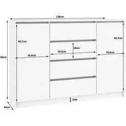 HUCOCO OSCAR - Buffet Contemporaine Salon/séjour/salle à Manger 138x99x40 Cm - 4 Tiroirs Larges + 2 Portes - Commode Moderne - Blanc 4 HUCOCO OSCAR - Buffet Contemporaine Salon/séjour/salle à Manger 138x99x40 Cm - 4 Tiroirs Larges + 2 Portes - Commode Moderne - Blanc -Buffet et enfilade Soldes 16209550 2