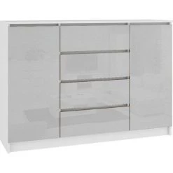 HUCOCO OSCAR - Buffet Contemporaine Salon/séjour/salle à Manger 138x99x40 Cm - 4 Tiroirs Larges + 2 Portes - Commode Moderne - Gris