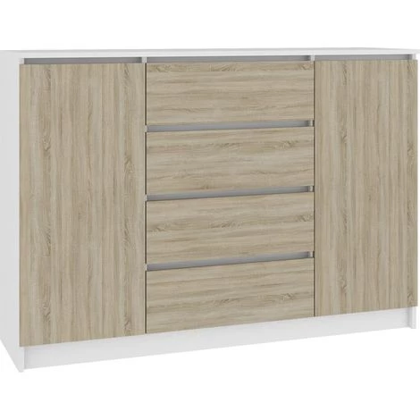 HUCOCO OSCAR - Buffet Contemporaine Salon/séjour/salle à Manger 138x99x40 Cm - 4 Tiroirs Larges + 2 Portes - Commode Moderne - Blanc 1 HUCOCO OSCAR - Buffet Contemporaine Salon/séjour/salle à Manger 138x99x40 Cm - 4 Tiroirs Larges + 2 Portes - Commode Moderne - Blanc