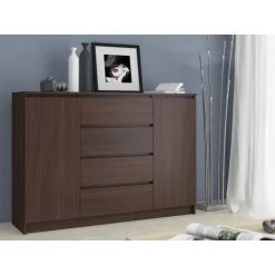 HUCOCO OSCAR - Buffet Contemporaine Salon/séjour/salle à Manger 138x99x40 Cm - 4 Tiroirs Larges + 2 Portes - Commode Moderne - Marron -Buffet et enfilade Soldes 16209562 2