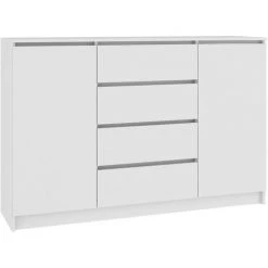 HUCOCO OSCAR - Buffet Contemporaine Salon/séjour/salle à Manger 160x99x40 Cm - 4 Tiroirs Larges + 2 Portes - Commode Moderne - Blanc