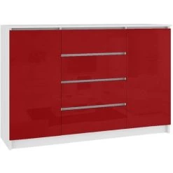 HUCOCO OSCAR - Buffet Contemporaine Salon/séjour/salle à Manger 160x99x40 Cm - 4 Tiroirs Larges + 2 Portes - Commode Moderne - Rouge