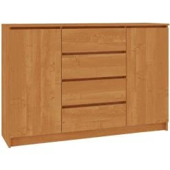 HUCOCO OSCAR - Buffet Contemporaine Salon/séjour/salle à Manger 160x99x40 Cm - 4 Tiroirs Larges + 2 Portes - Commode Moderne - Marron