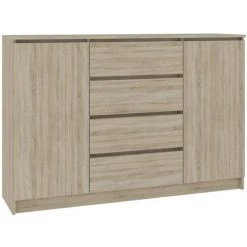 HUCOCO OSCAR - Buffet Contemporaine Salon/séjour/salle à Manger 160x99x40 Cm - 4 Tiroirs Larges + 2 Portes - Commode Moderne - Beige