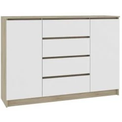 HUCOCO OSCAR - Buffet Contemporaine Salon/séjour/salle à Manger 160x99x40 Cm - 4 Tiroirs Larges + 2 Portes - Commode Moderne - Beige