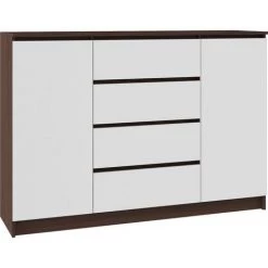 HUCOCO OSCAR - Buffet Contemporaine Salon/séjour/salle à Manger 160x99x40 Cm - 4 Tiroirs Larges + 2 Portes - Commode Moderne - Marron